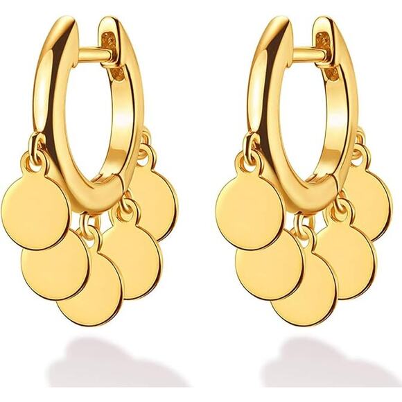 14k Gold Dangle Huggie Hoop Earrings for Women - Picture 1 of 5